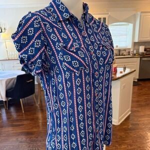 Wrangler western button up | blue aztec print cowgirl top